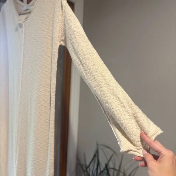 Free People Bri Sweater Maxi Dress Cream Boho Slit Lounge S - Picture 2 of 10